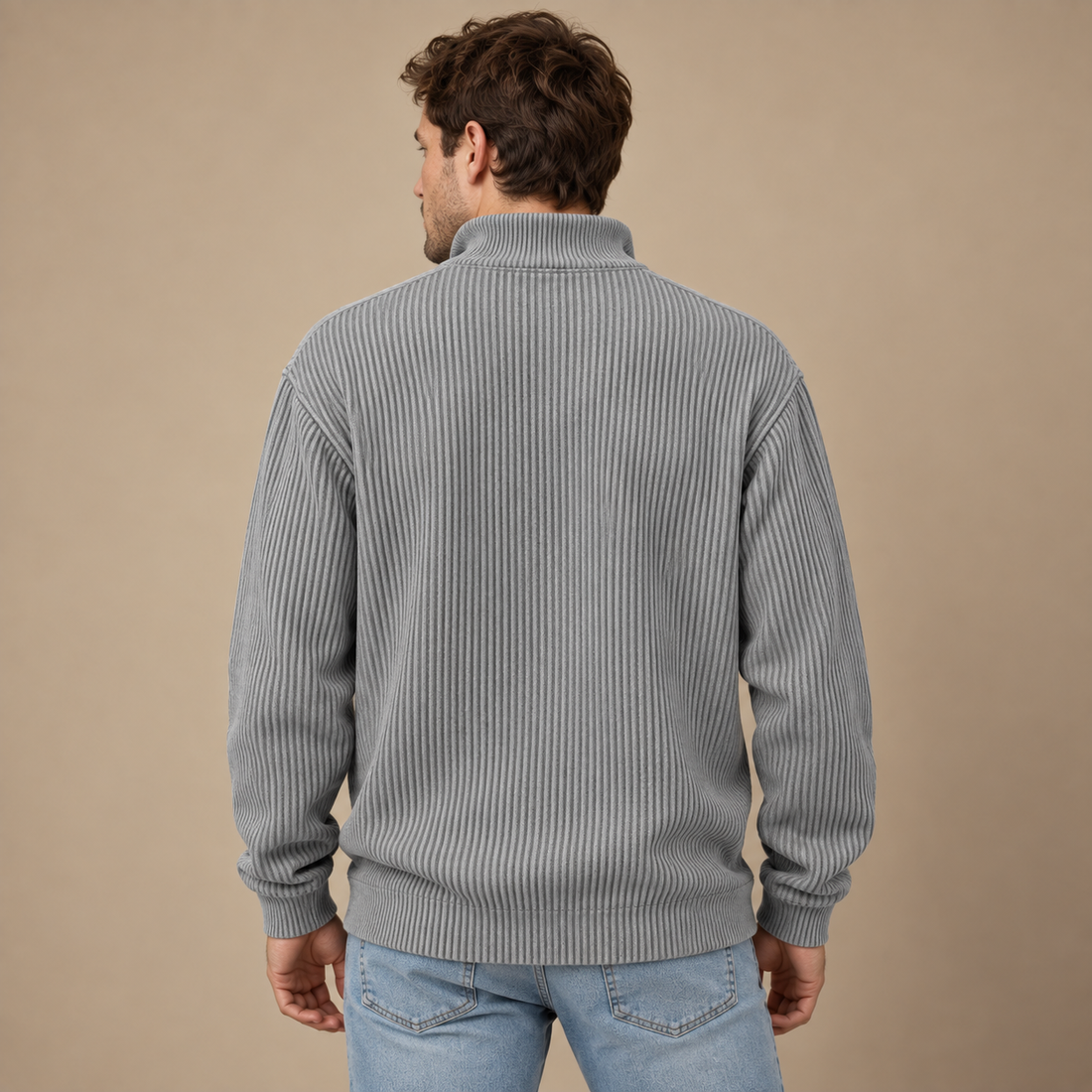 Strikket herresweater med halv lynlås