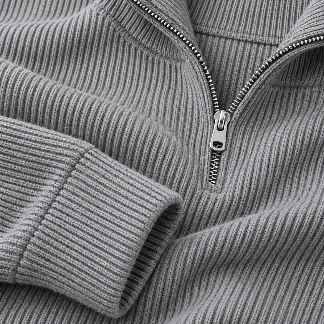 Strikket herresweater med halv lynlås