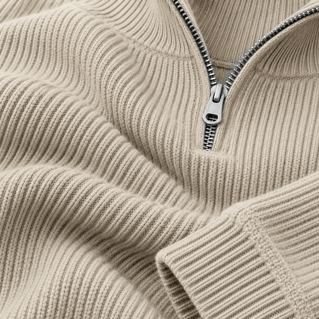 Strikket herresweater med halv lynlås