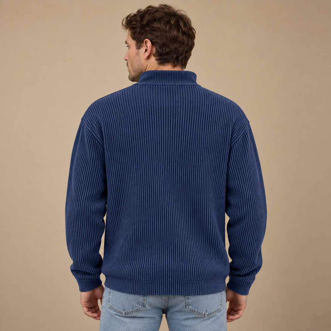 Strikket herresweater med halv lynlås