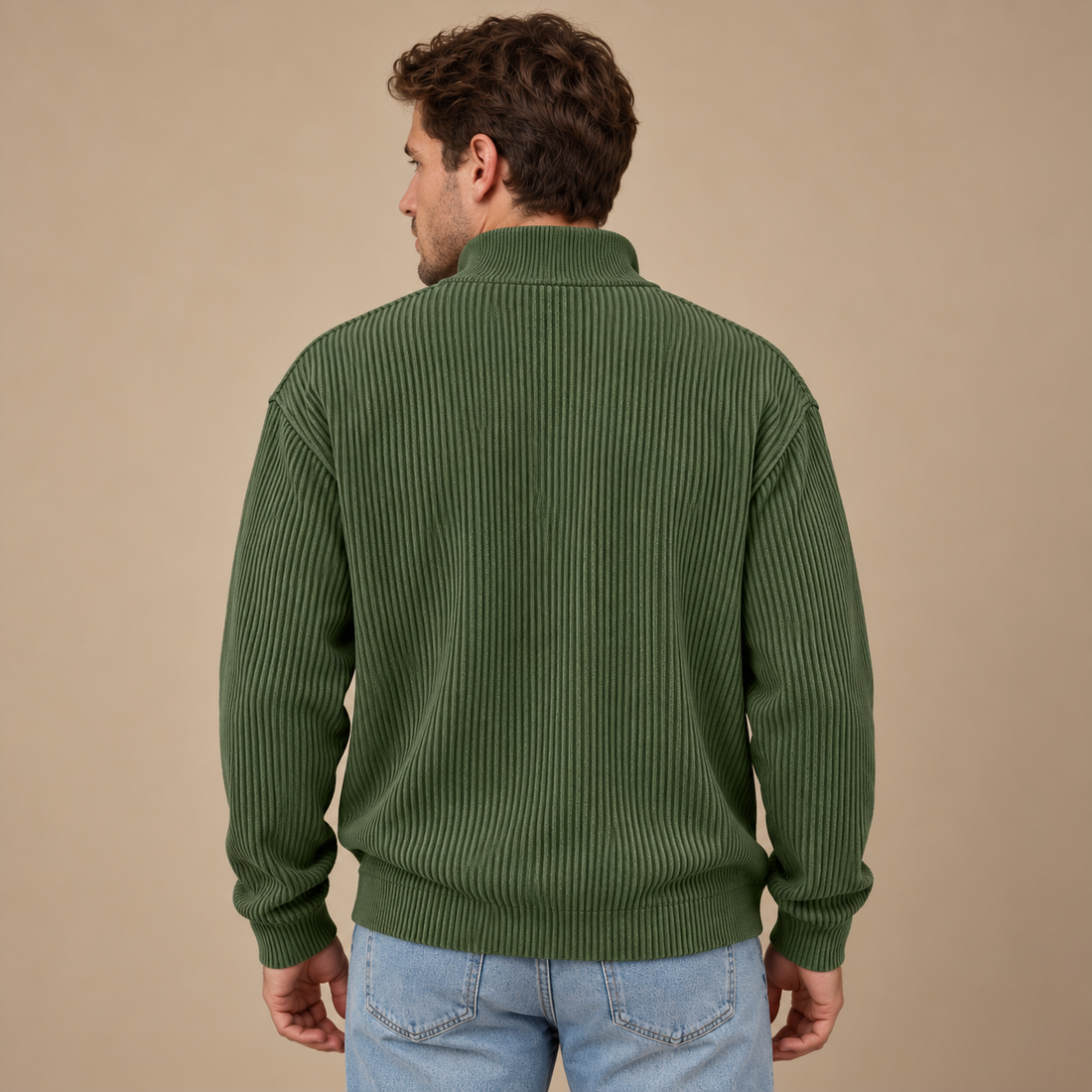 Strikket herresweater med halv lynlås