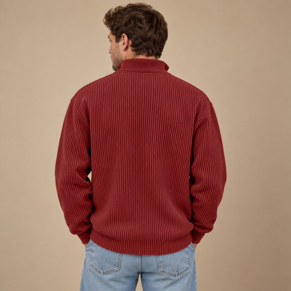 Strikket herresweater med halv lynlås