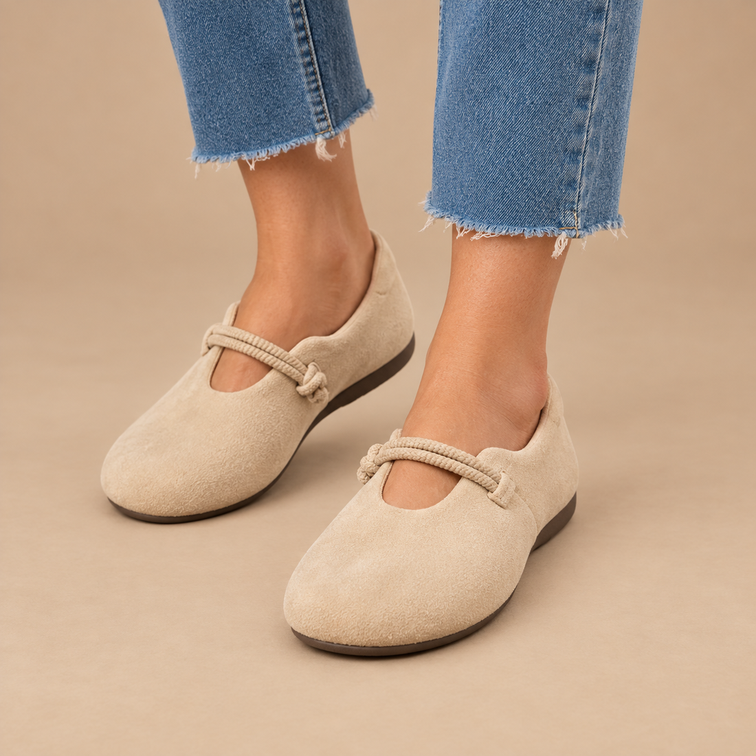 Ortopædiske slip-on sko til dame med rebdetalje