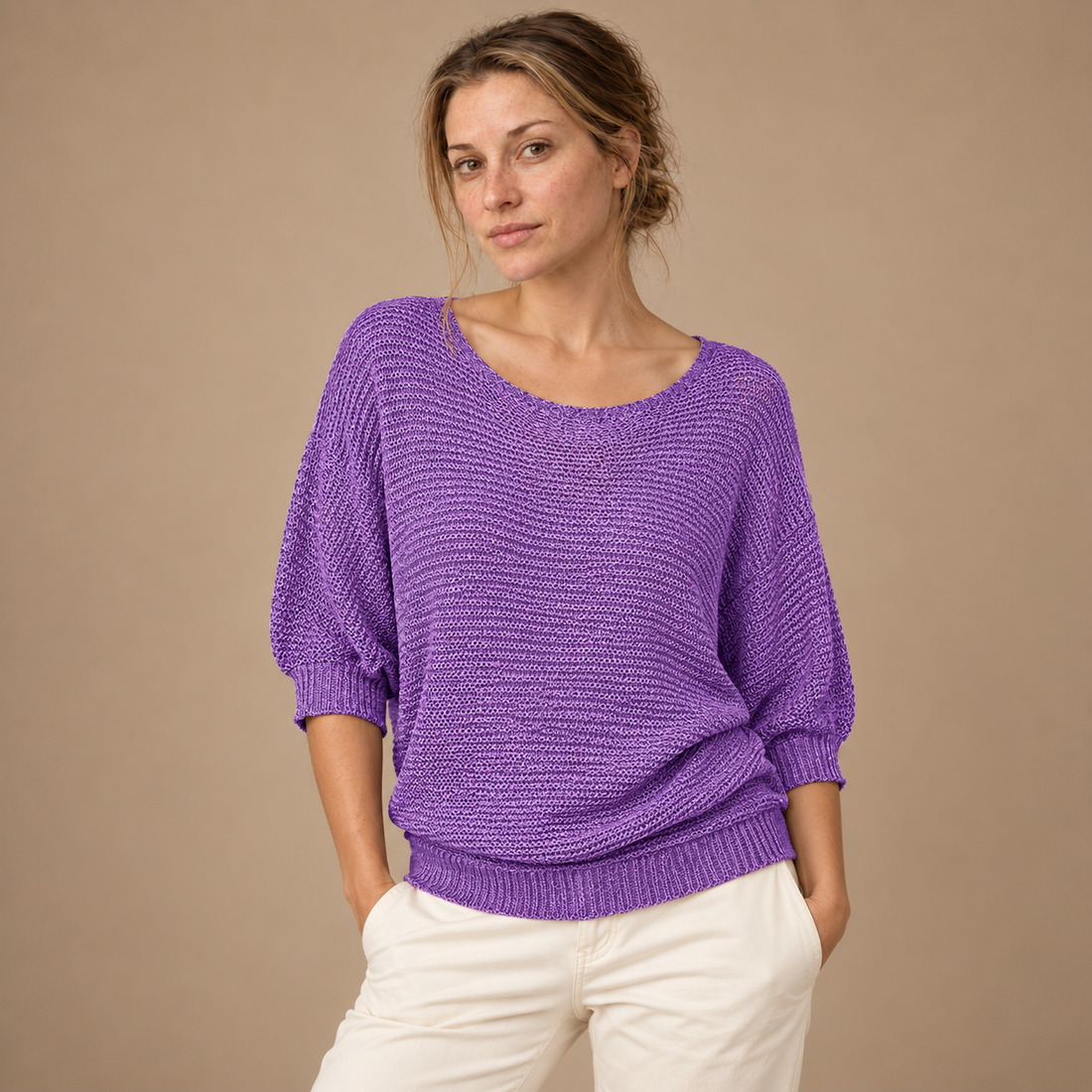 Glatstrikket sweater til dame
