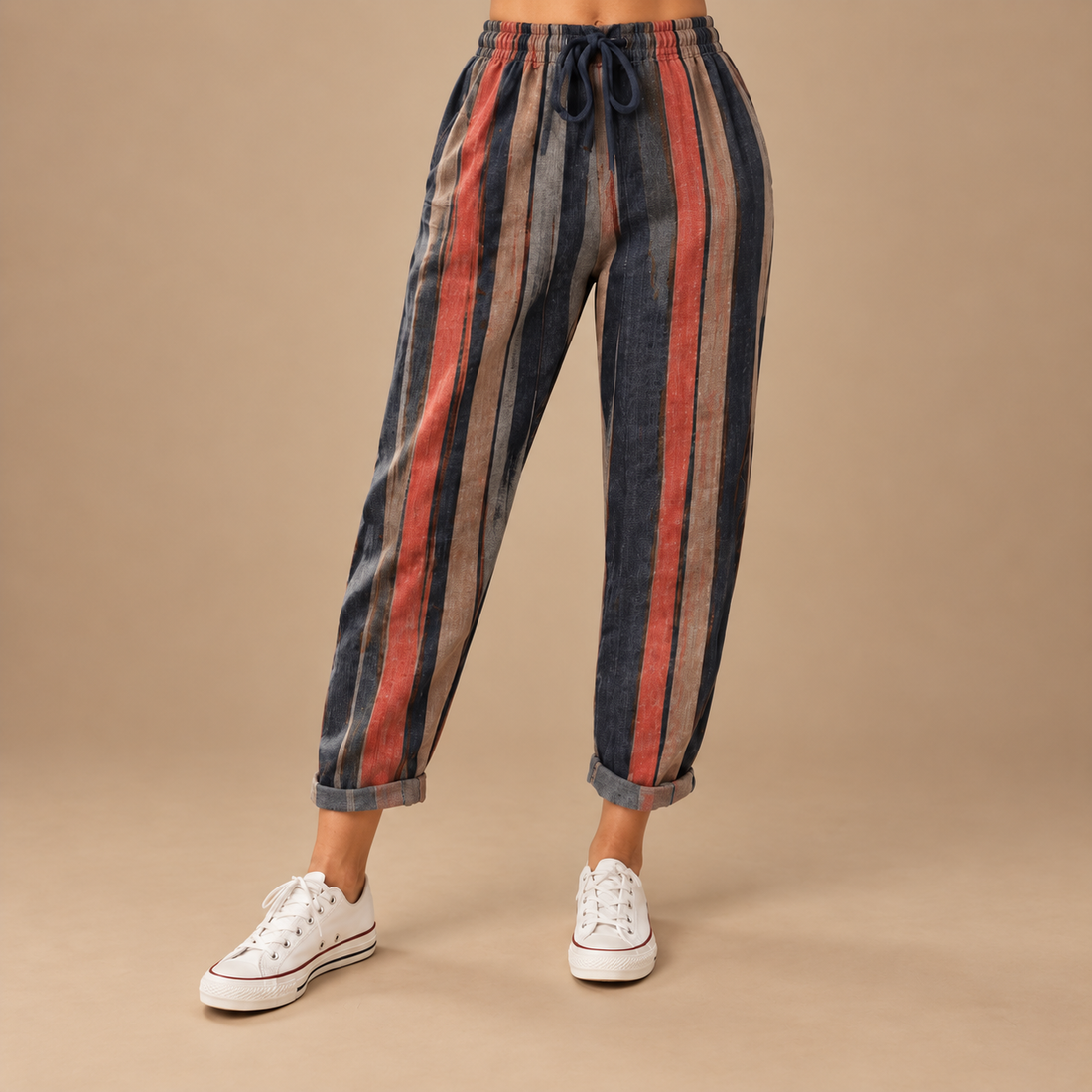 Slim fit damebukser med snøre i taljen