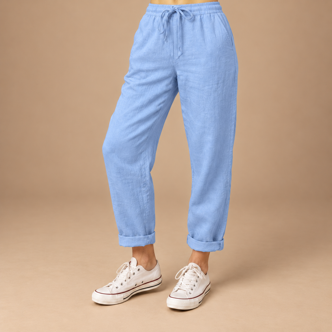 Slim fit damebukser med snøre i taljen