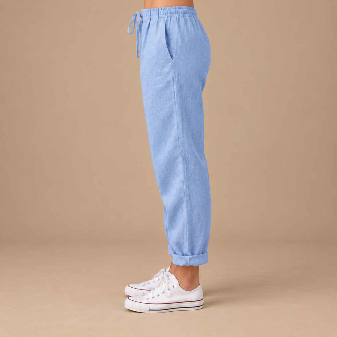 Slim fit damebukser med snøre i taljen