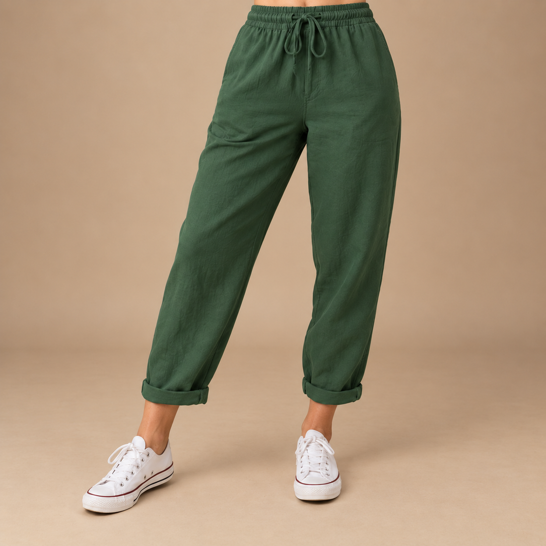 Slim fit damebukser med snøre i taljen