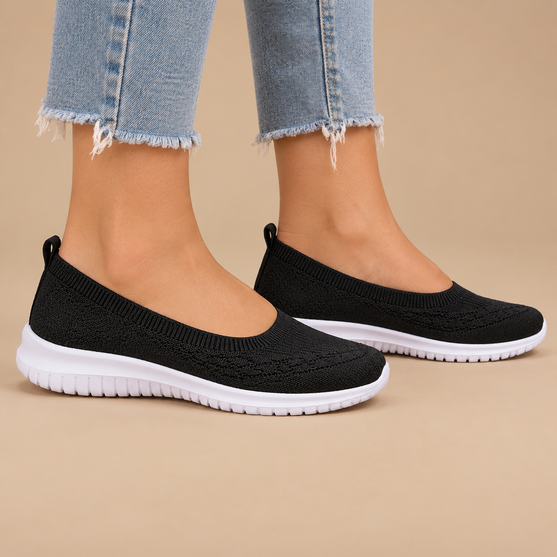 Ortopædiske slip-on sko til dame med stabil hæl