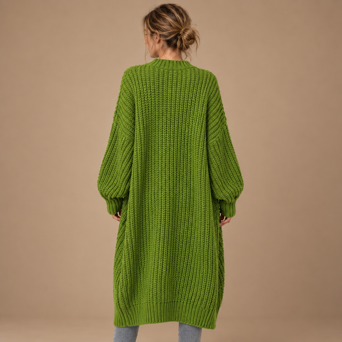 Lang oversized strikcardigan til dame