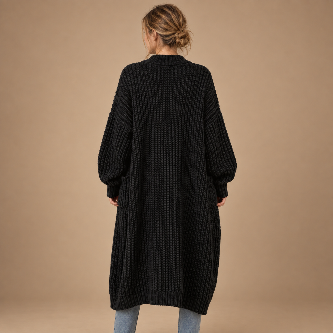 Lang oversized strikcardigan til dame