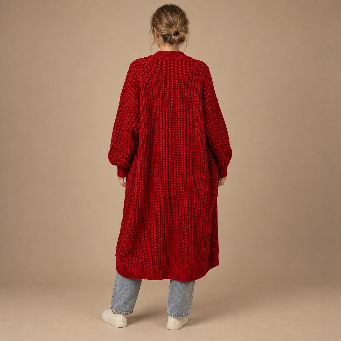 Lang oversized strikcardigan til dame