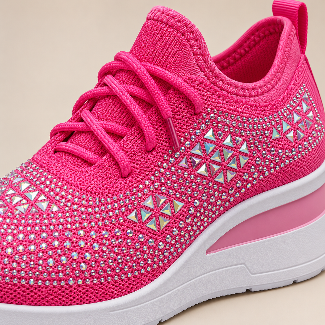 Ortopædiske sneakers til dame med kilehæl og glimmer