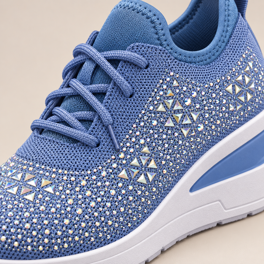 Ortopædiske sneakers til dame med kilehæl og glimmer