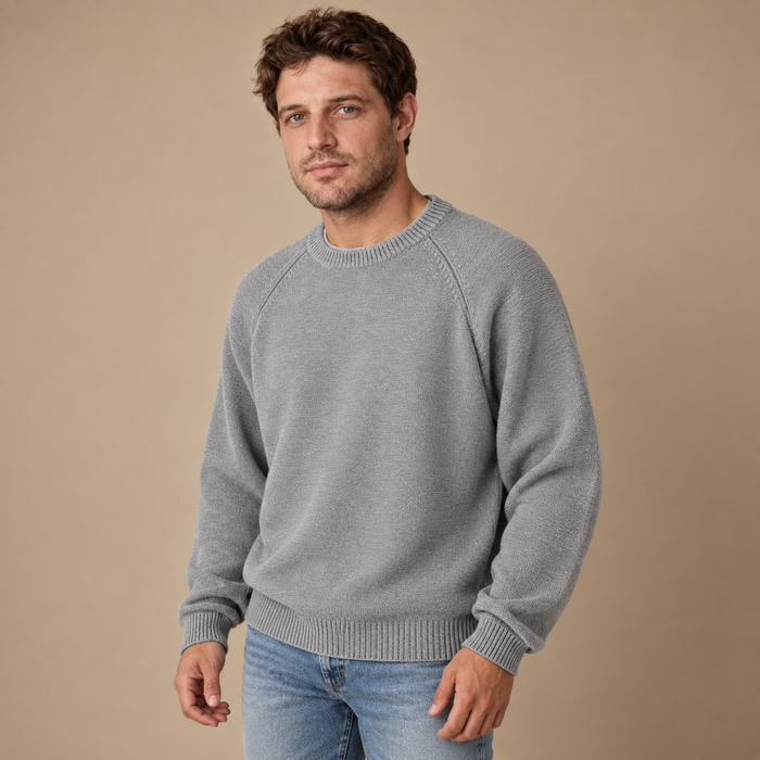 Herresweater med rund hals og løs pasform