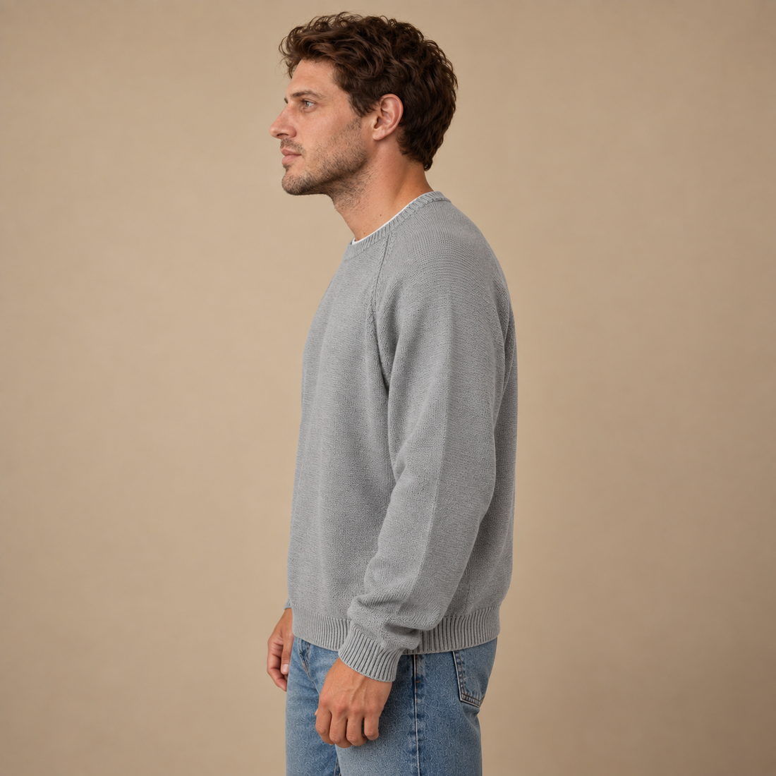 Herresweater med rund hals og løs pasform