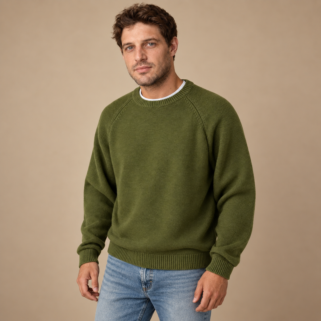Herresweater med rund hals og løs pasform