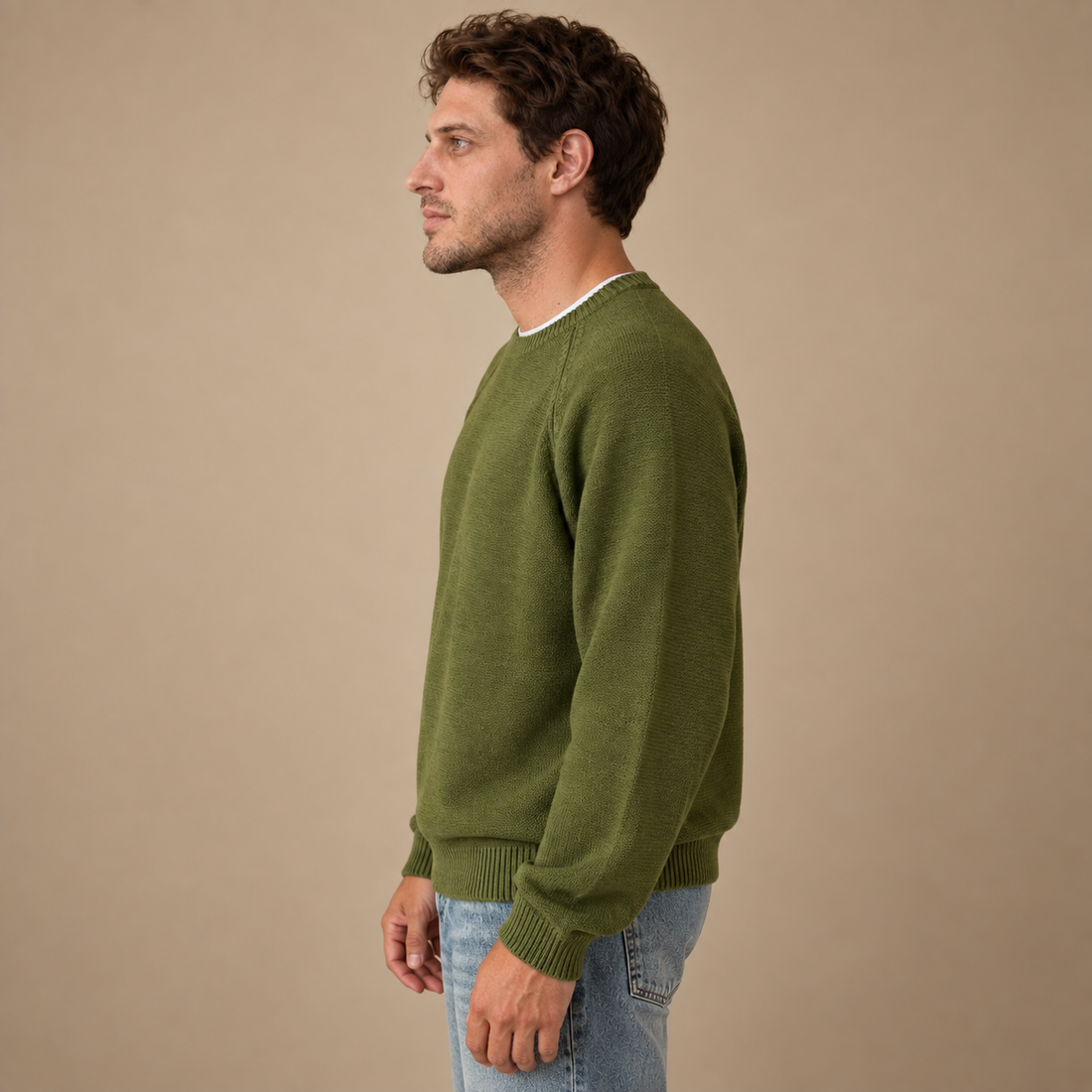 Herresweater med rund hals og løs pasform
