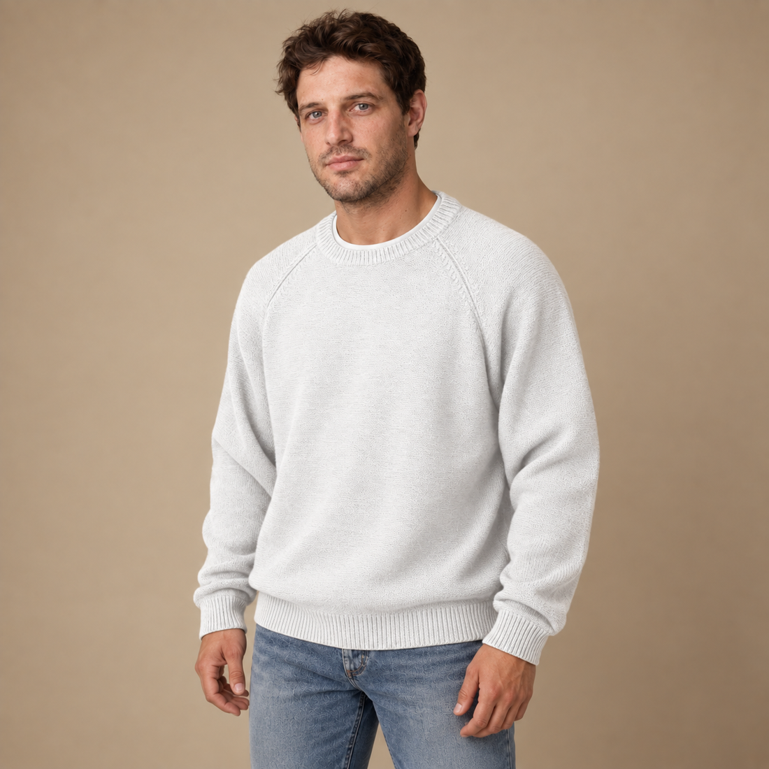 Herresweater med rund hals og løs pasform