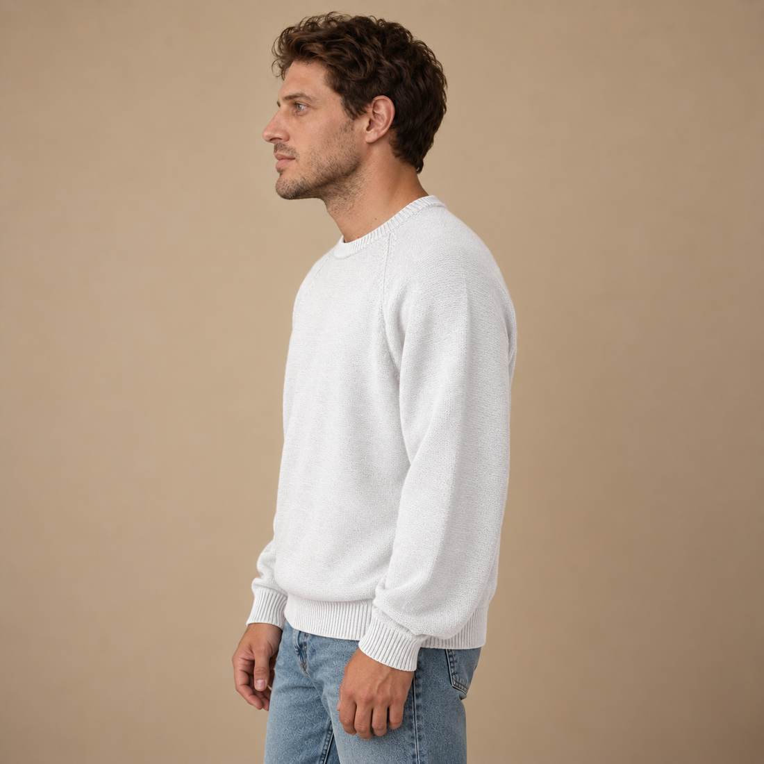 Herresweater med rund hals og løs pasform