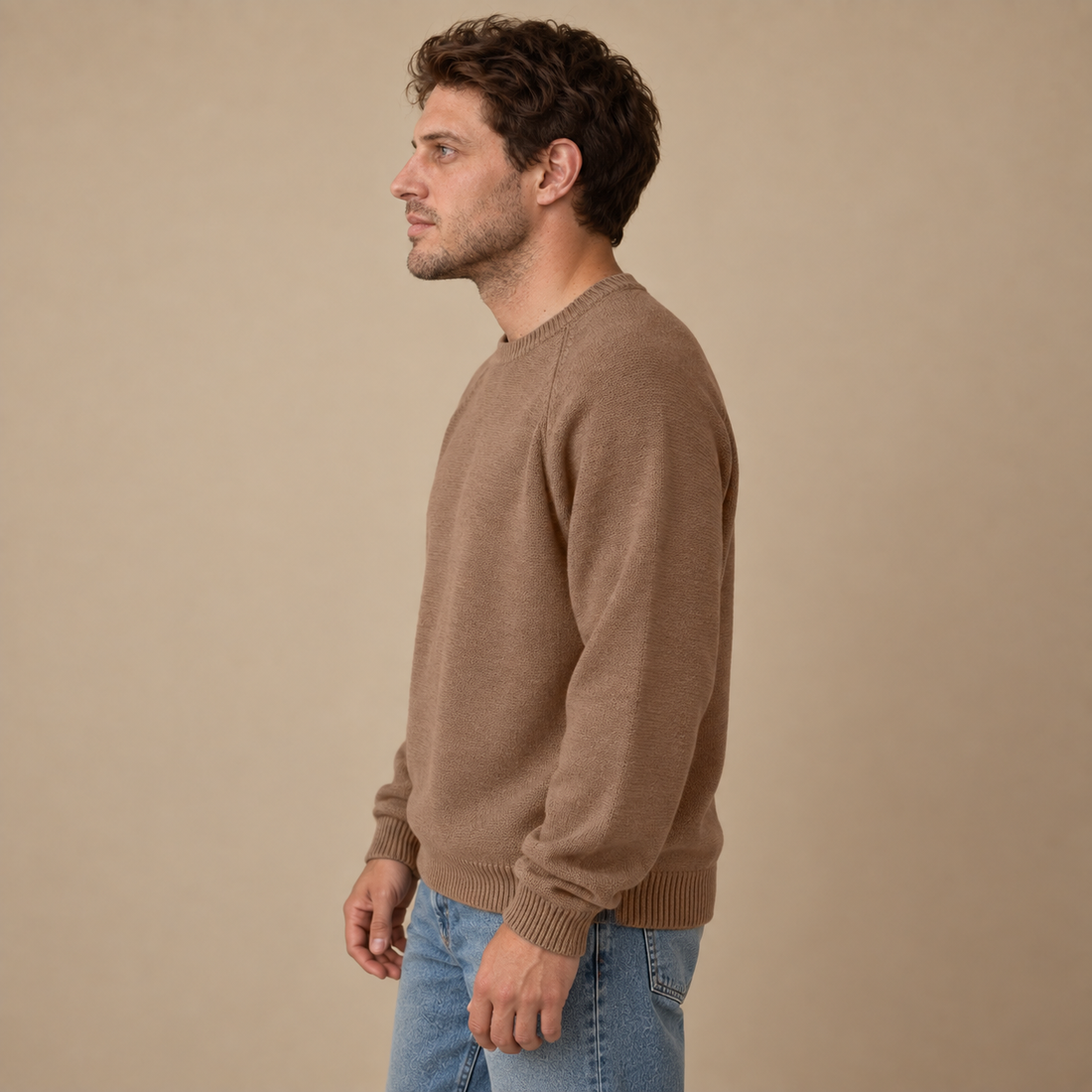 Herresweater med rund hals og løs pasform