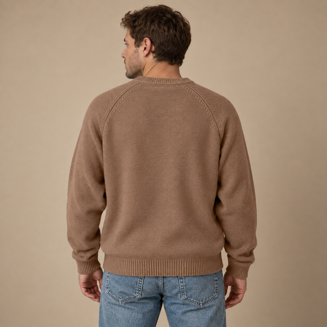 Herresweater med rund hals og løs pasform