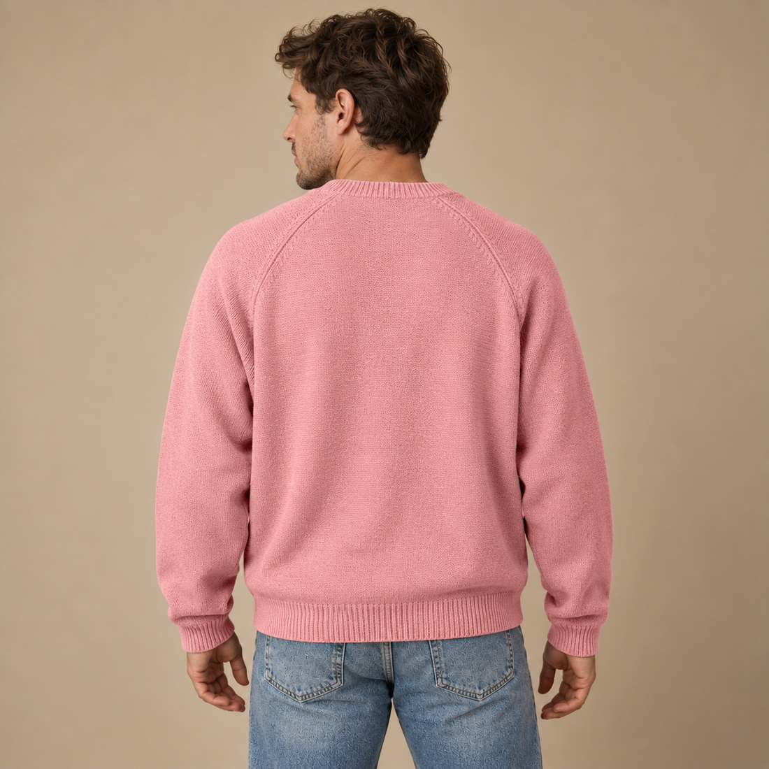 Herresweater med rund hals og løs pasform