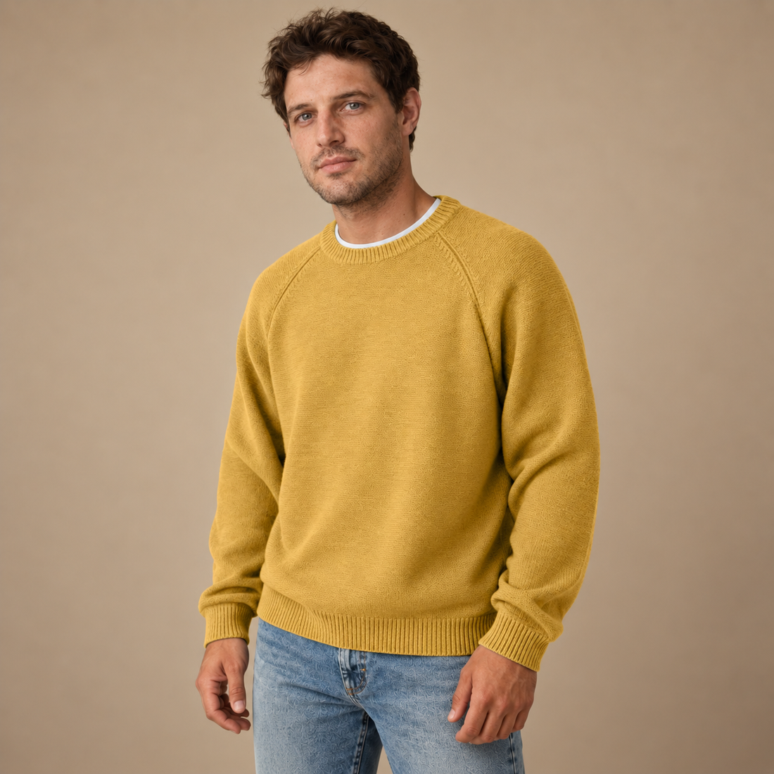 Herresweater med rund hals og løs pasform