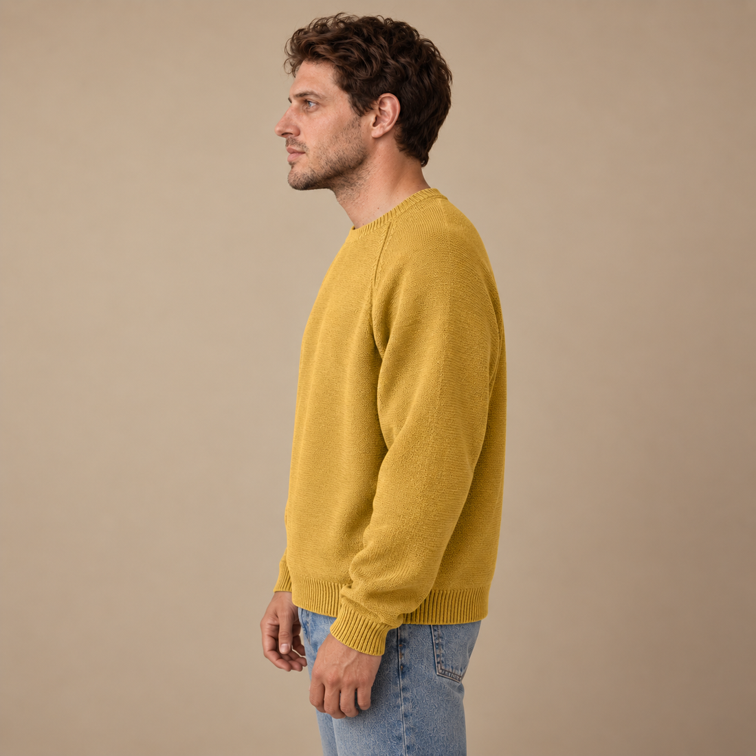 Herresweater med rund hals og løs pasform