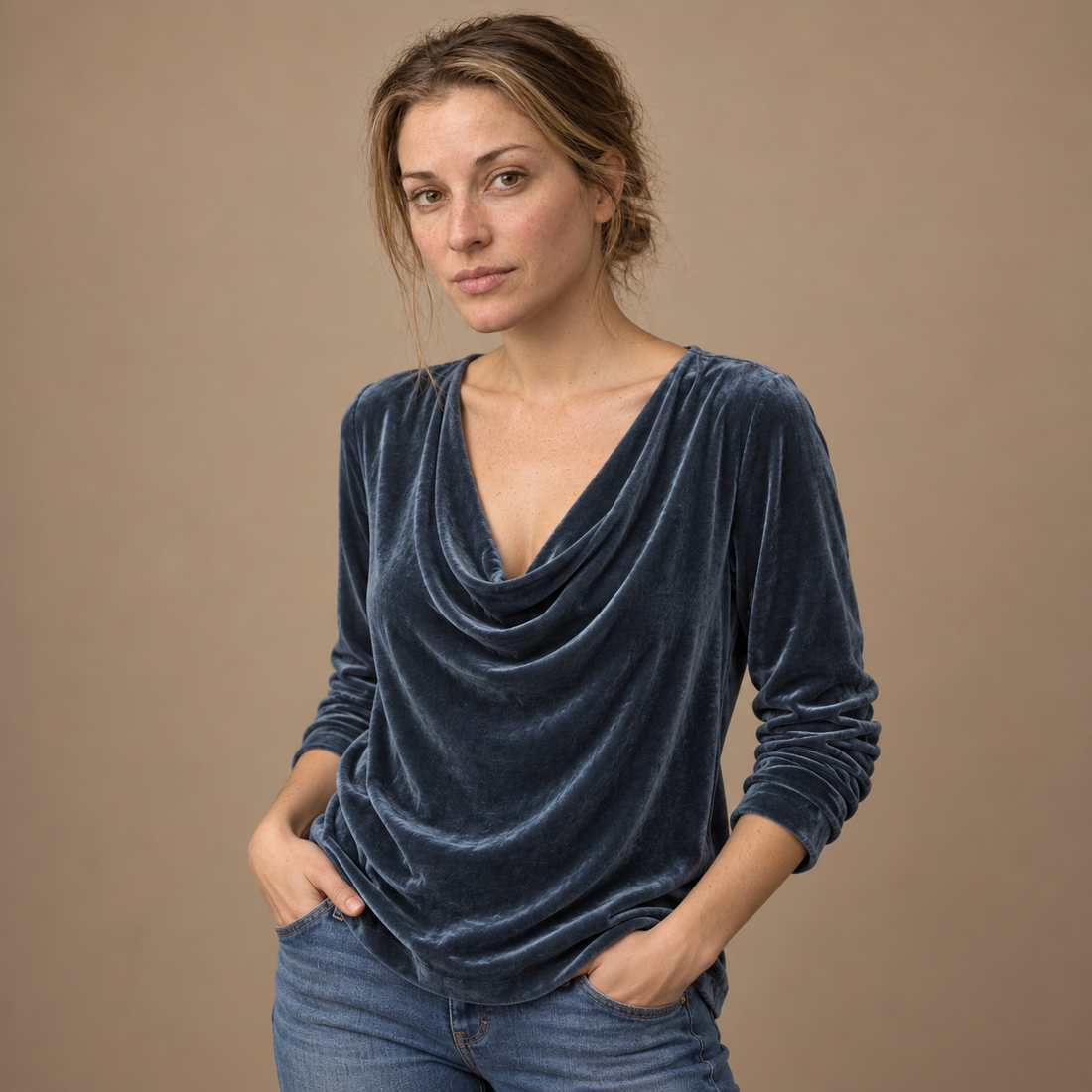 Draperet bluse til dame, strygefri