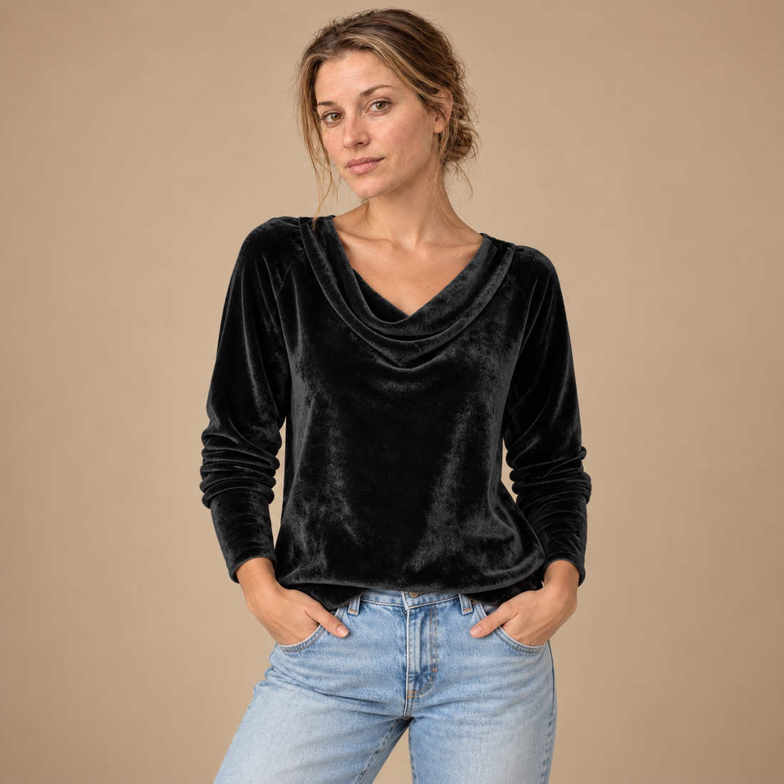 Draperet bluse til dame, strygefri
