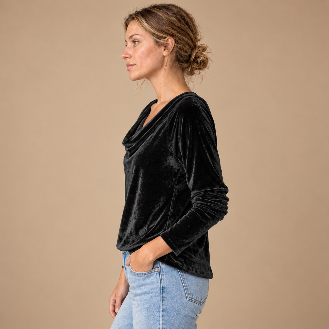 Draperet bluse til dame, strygefri