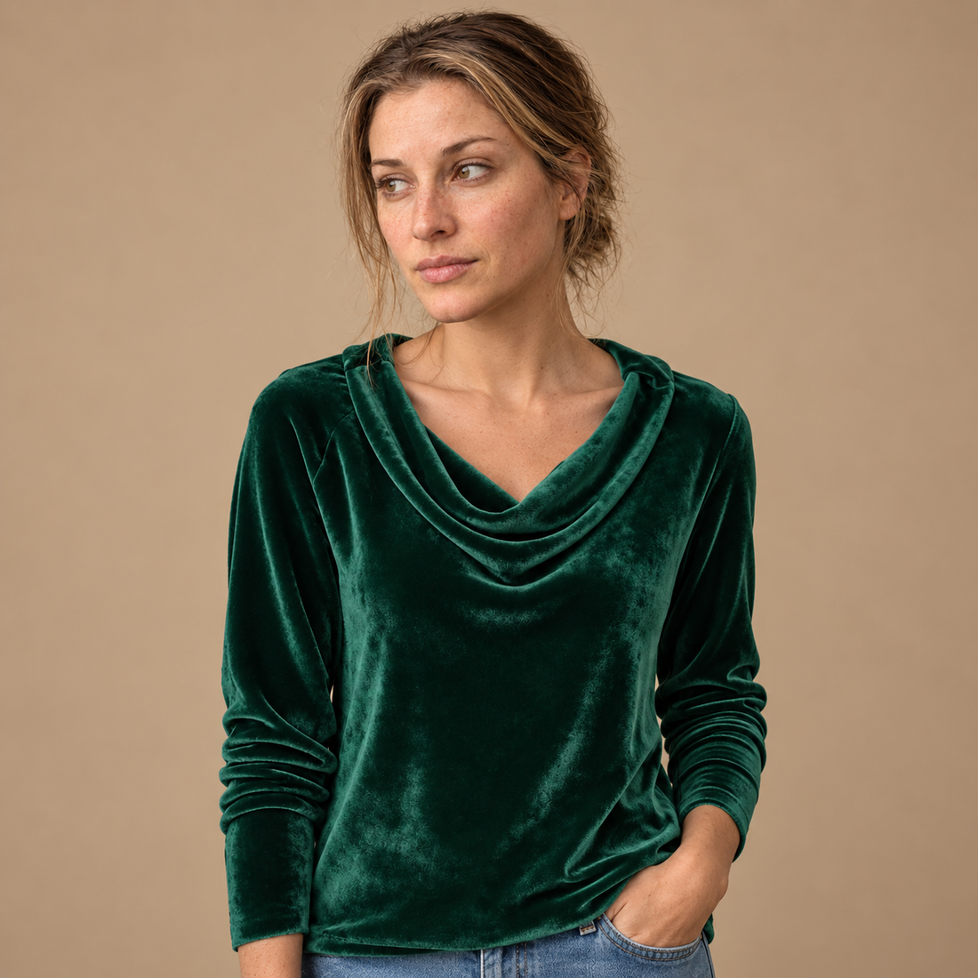 Draperet bluse til dame, strygefri