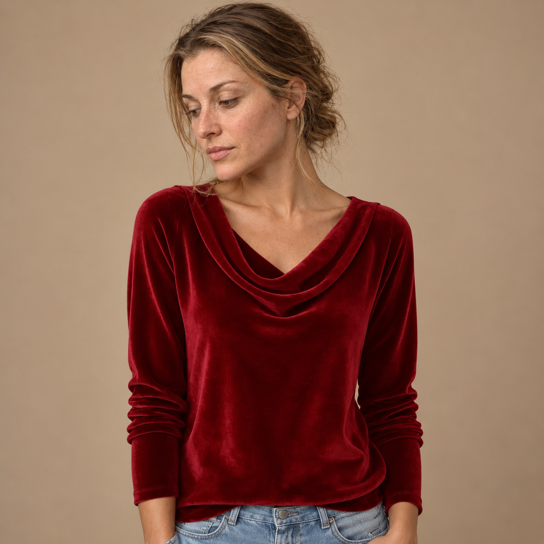 Draperet bluse til dame, strygefri