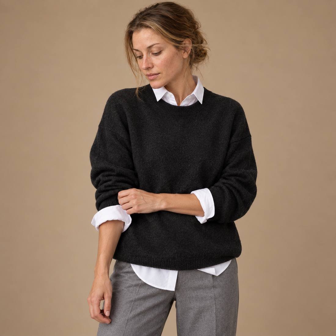 Damesweater med glat overflade