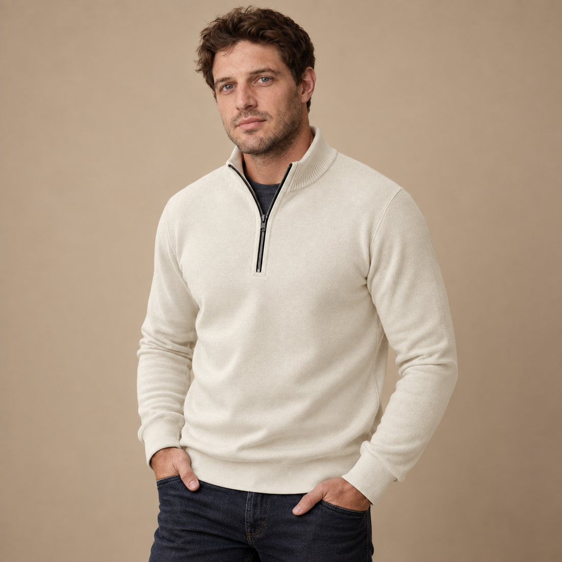 Herresweater med gennemgående lynlås