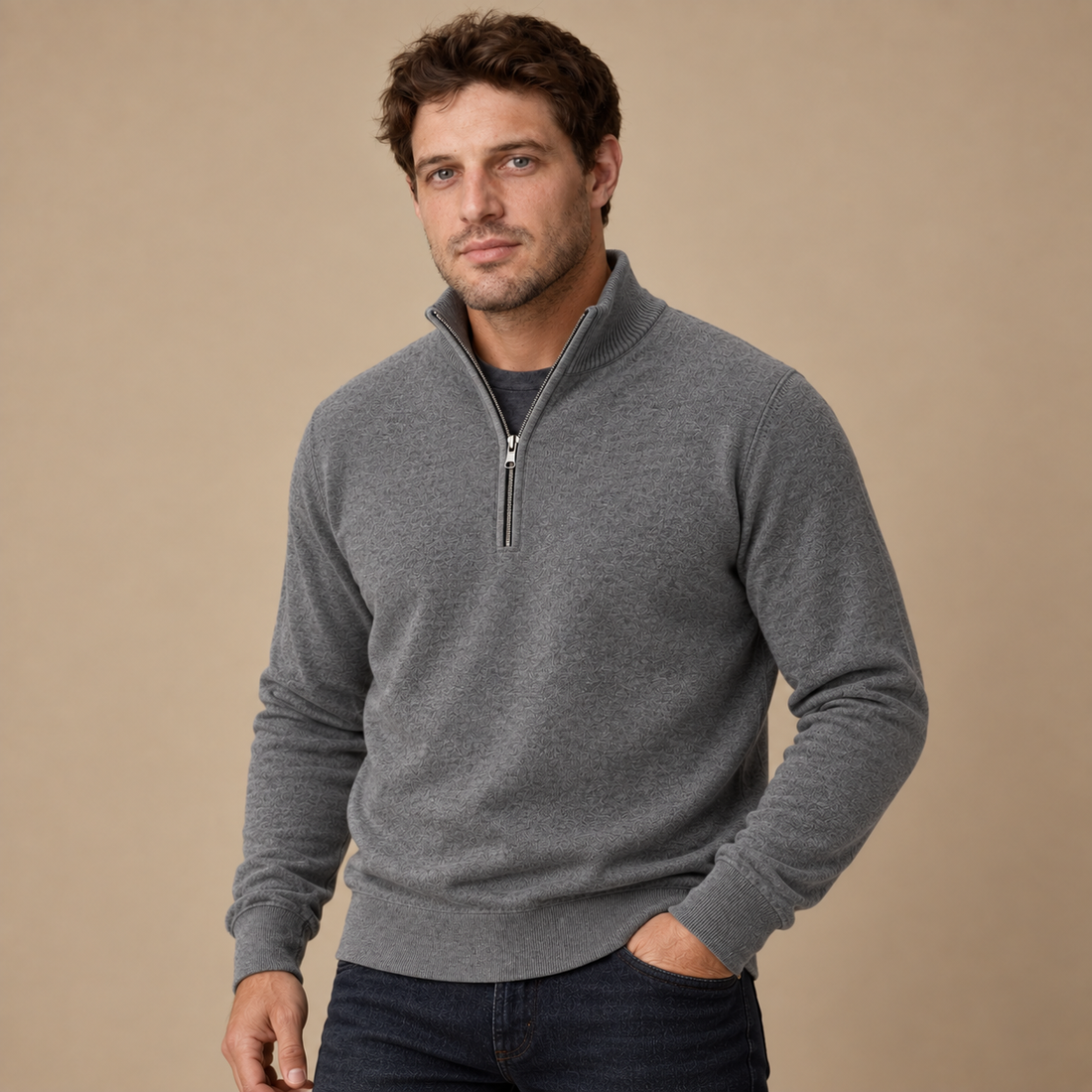 Herresweater med gennemgående lynlås