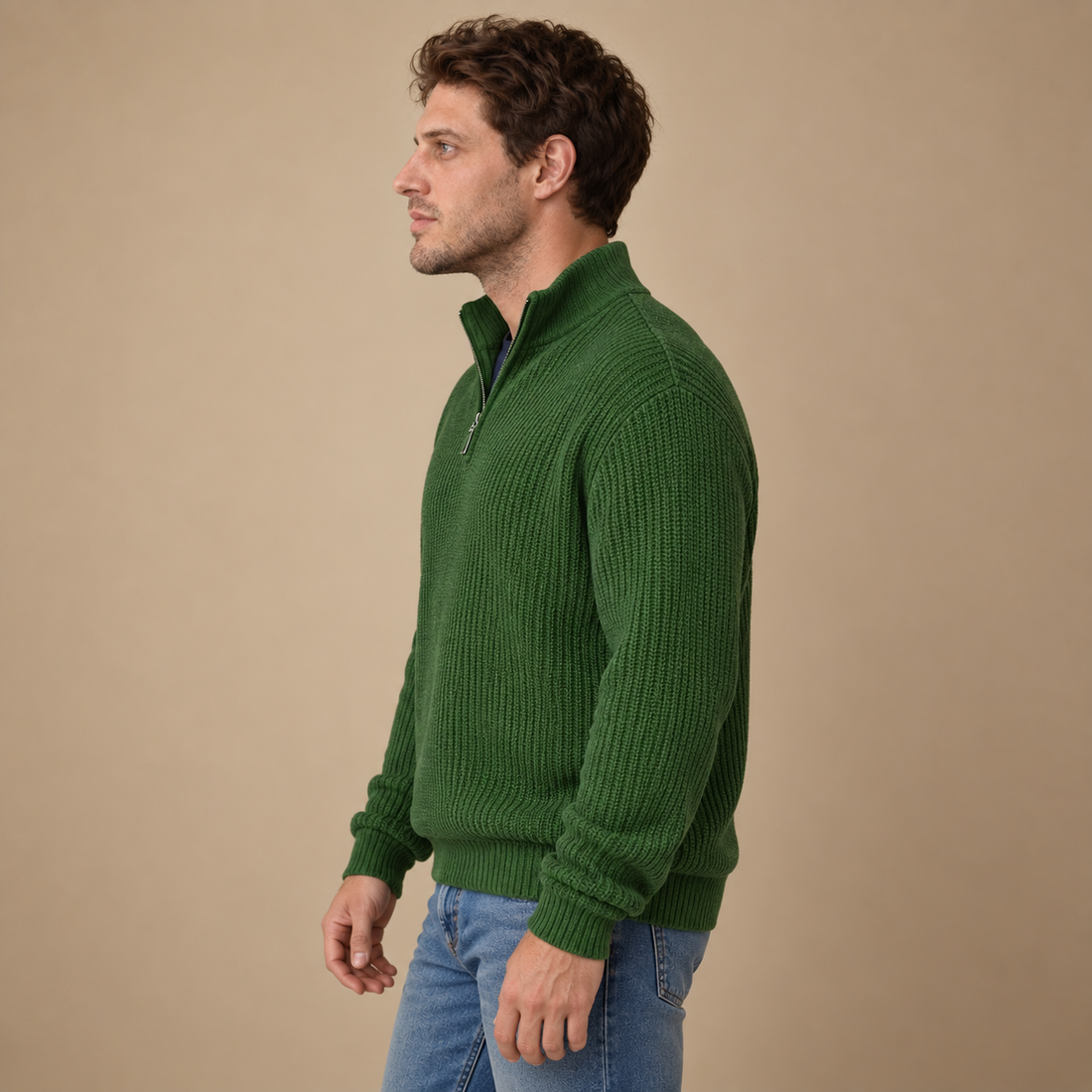 Herresweater med halv lynlås i åndbart materiale
