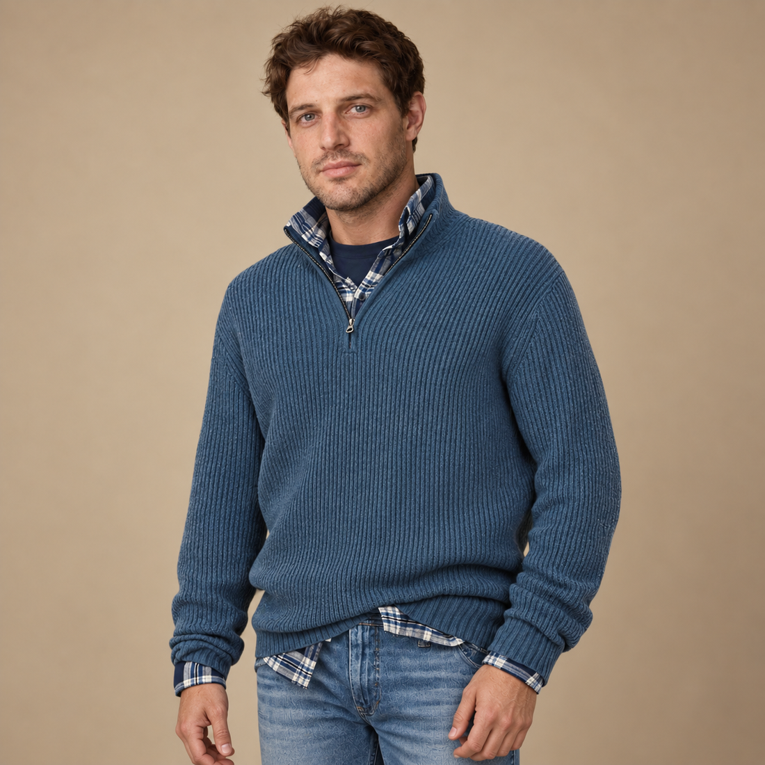 Herresweater med halv lynlås i åndbart materiale