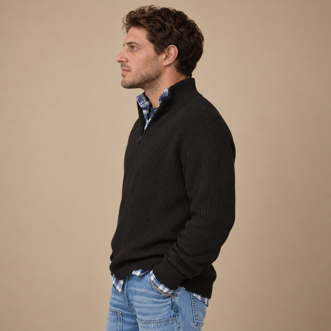 Herresweater med halv lynlås i åndbart materiale