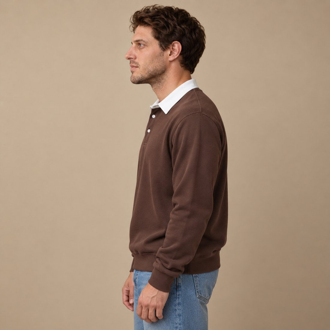Herresweater med krave og slank pasform