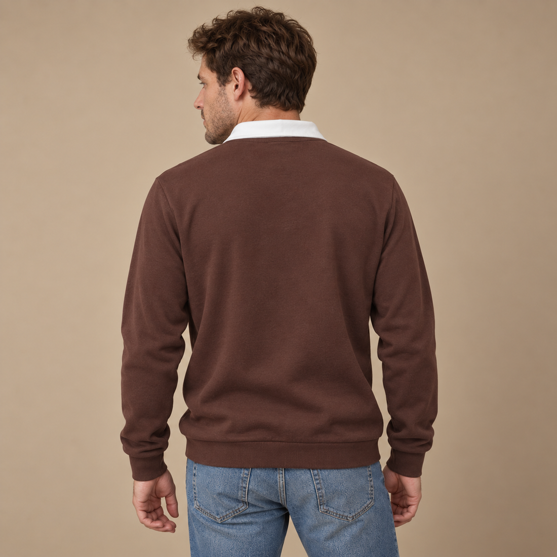 Herresweater med krave og slank pasform