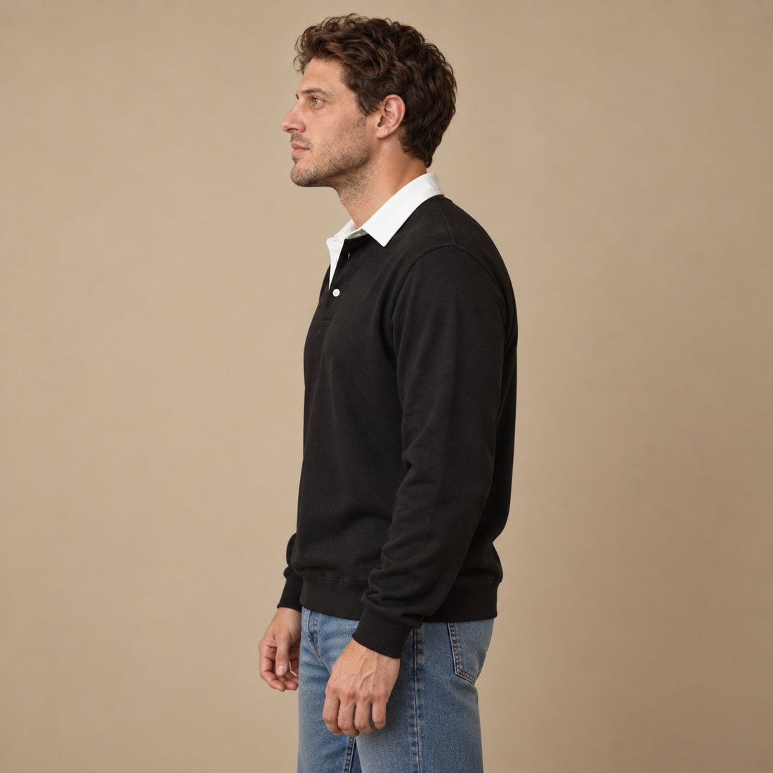 Herresweater med krave og slank pasform