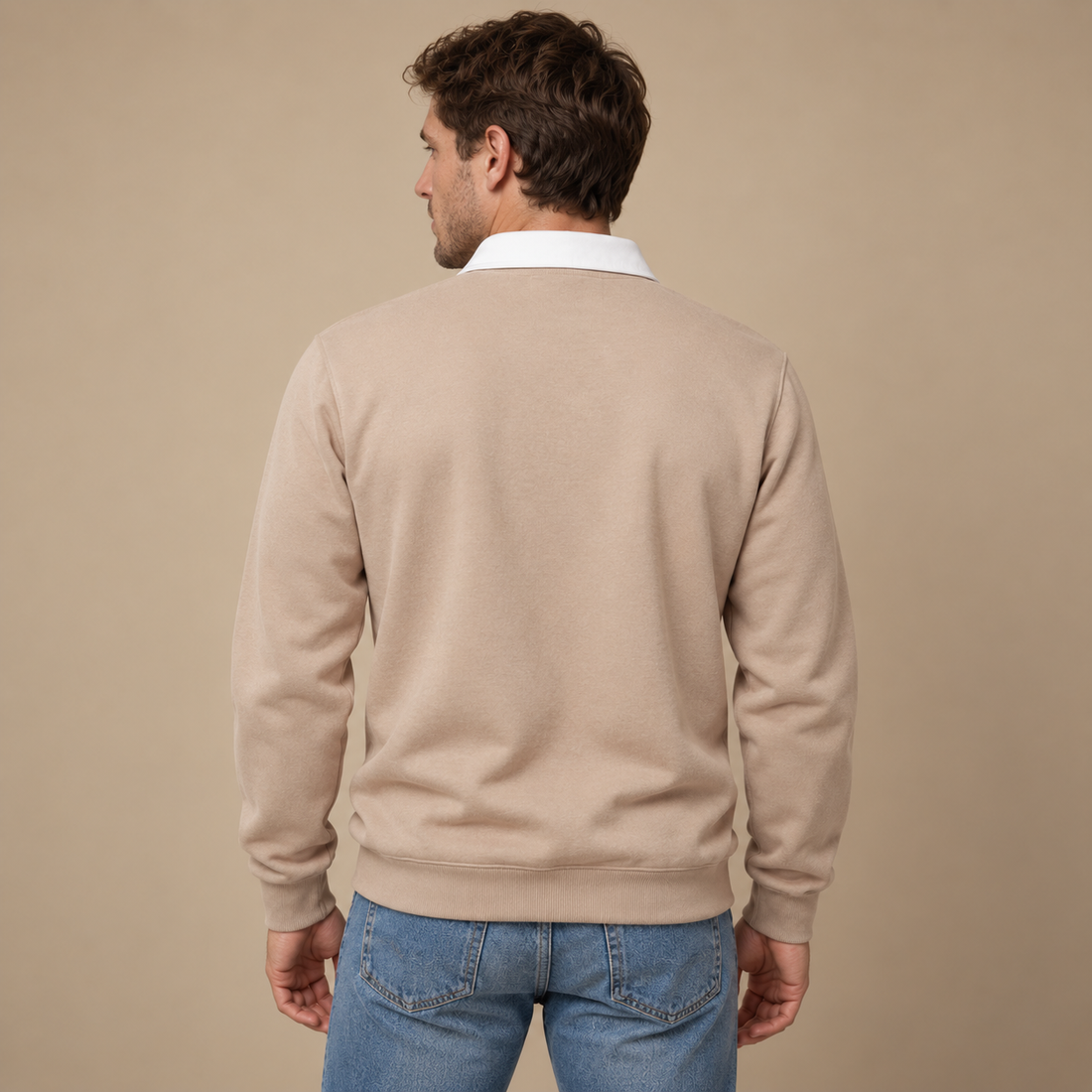Herresweater med krave og slank pasform