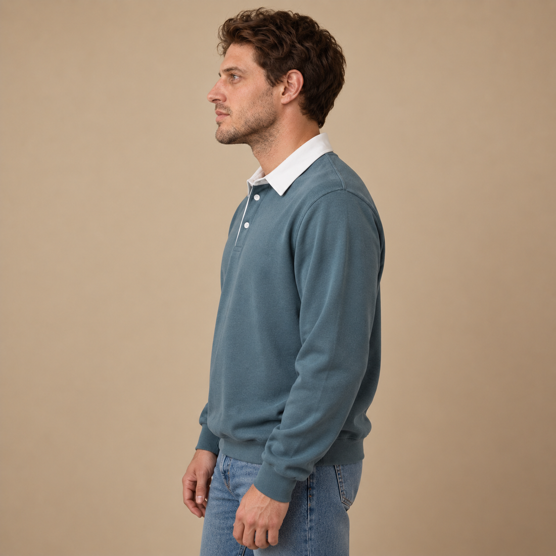 Herresweater med krave og slank pasform