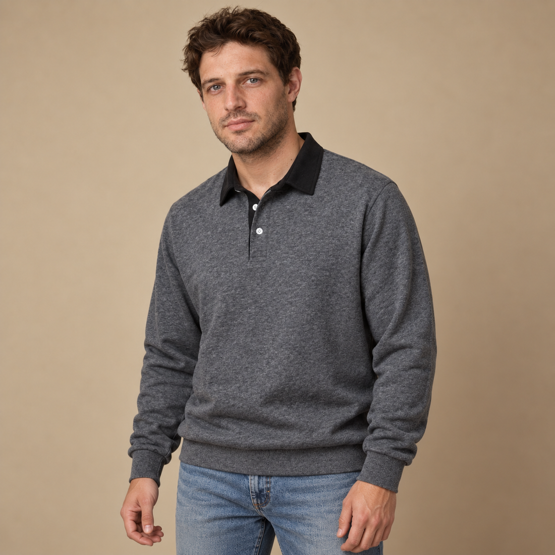 Herresweater med krave og slank pasform