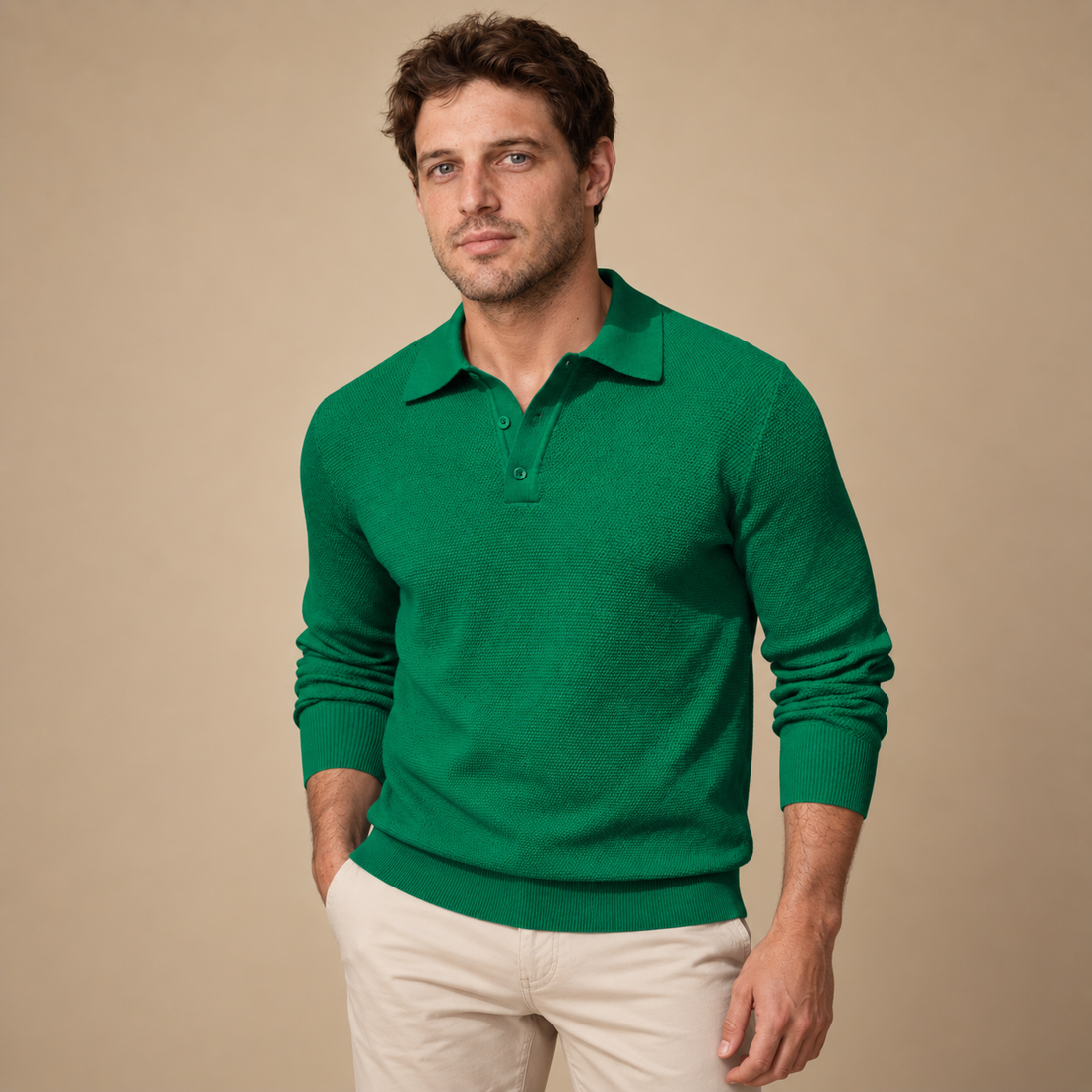 Herresweater med polokrave