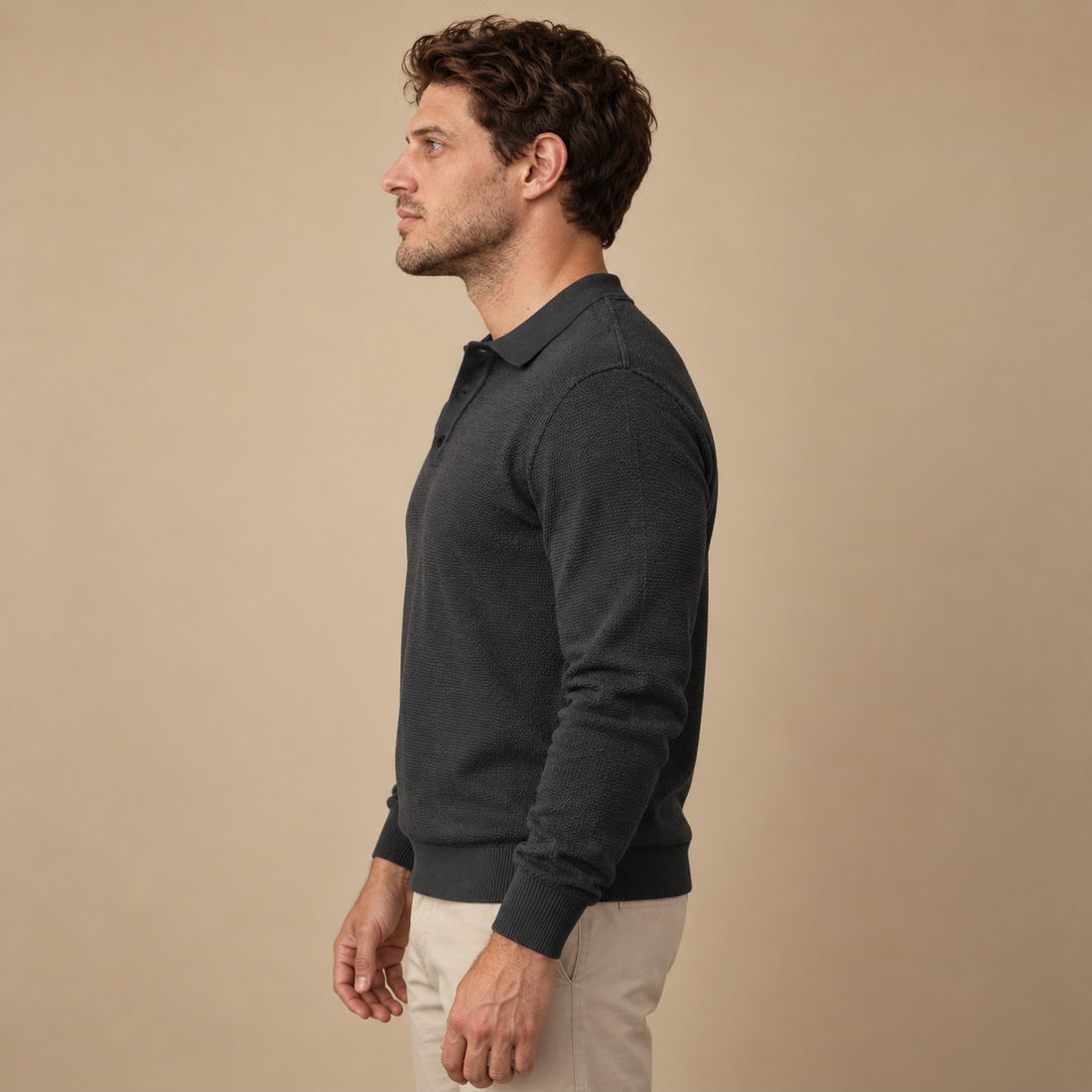 Herresweater med polokrave