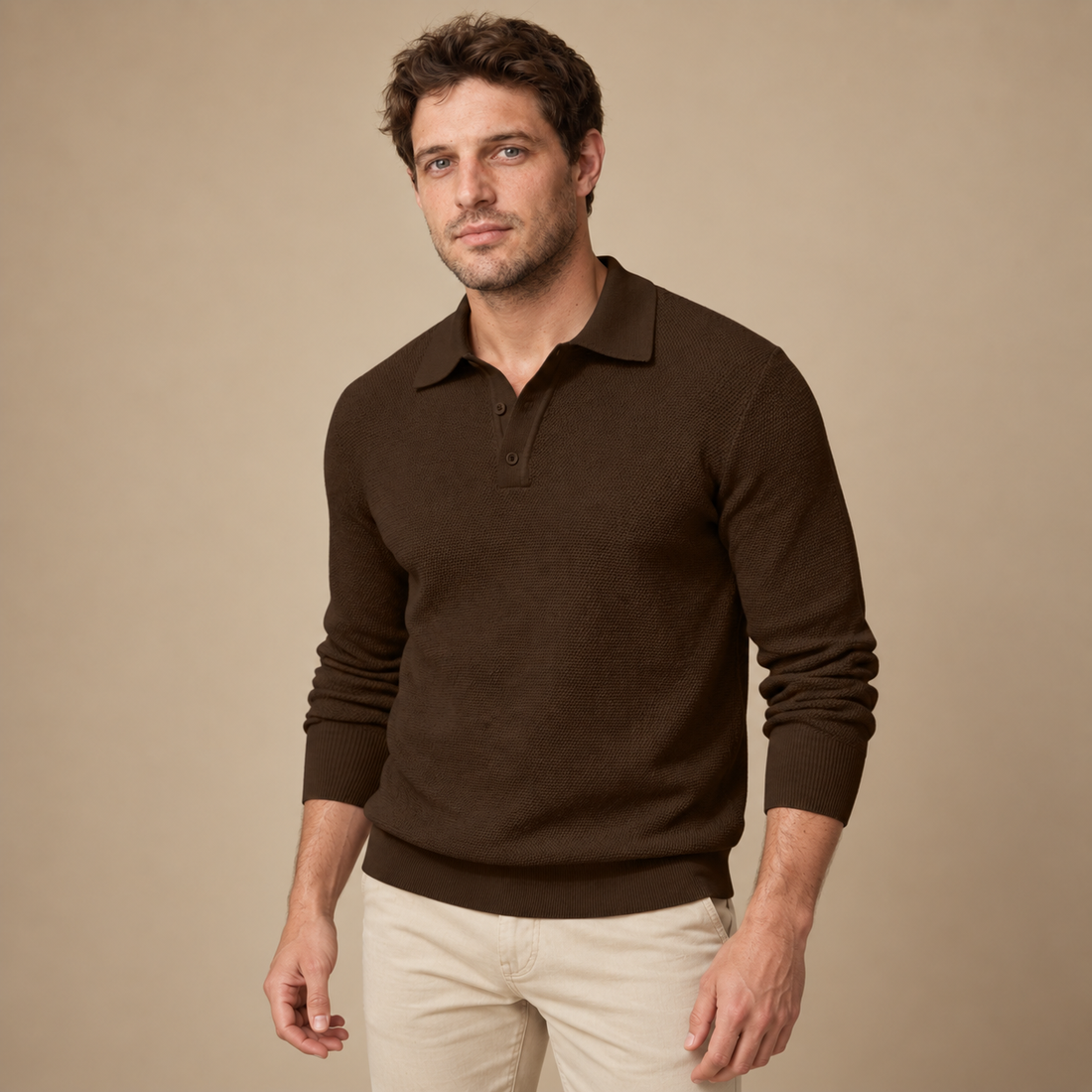 Herresweater med polokrave