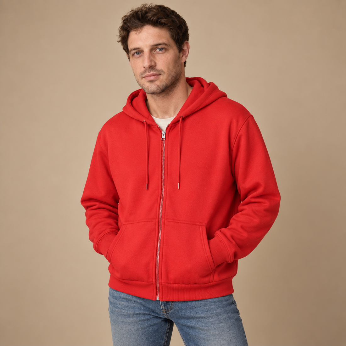 Hættetrøje til herre i slim fit med fleecefor